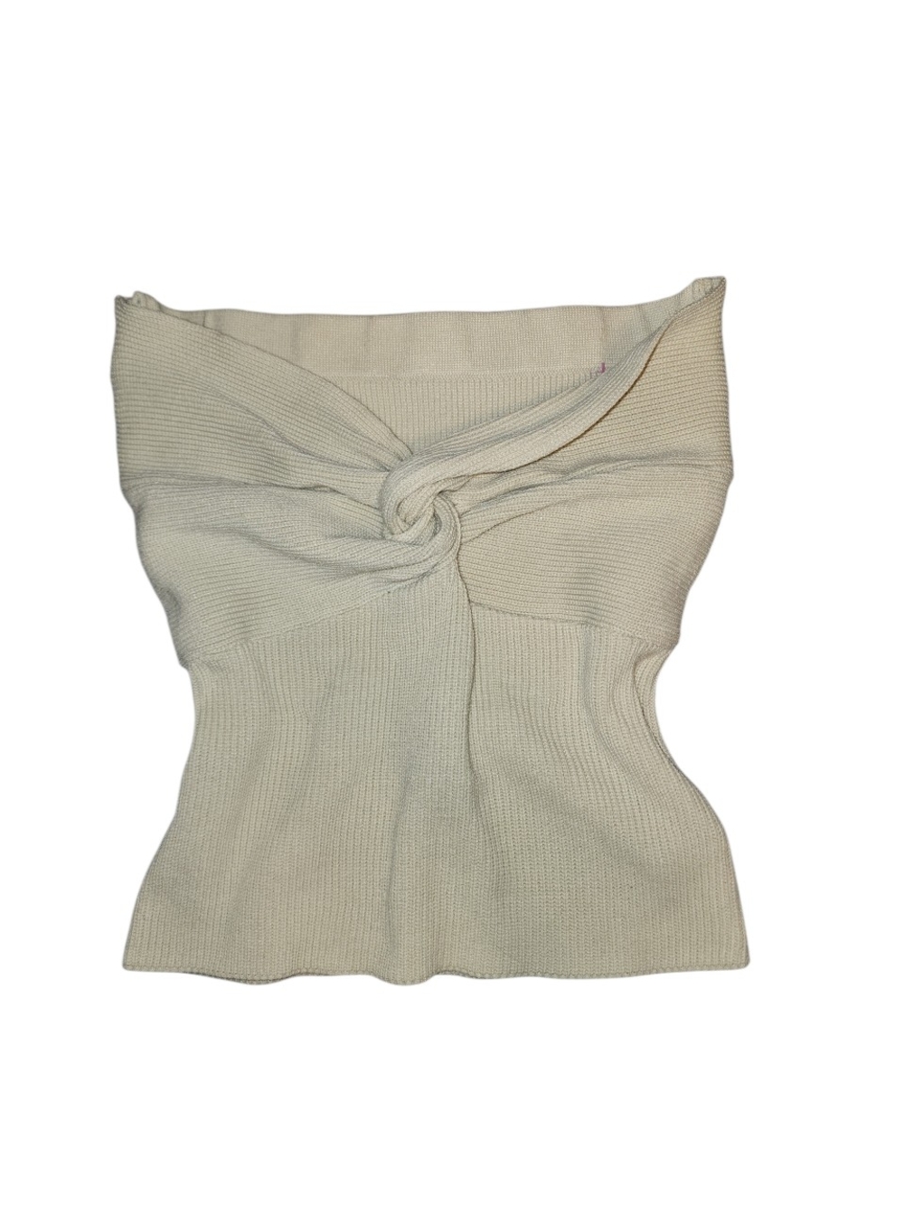 Knot Front Knit Strapless Top in Cream
